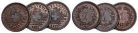 SCHWEIZ. EIDGENOSSENSCHAFT 1 Rappen 1883+1890+1892 3 Stk . Divo 11. HMZ 2-1215. bis unzirkuliert Dieses Los unterliegt bei Auslieferung in der Schweiz...