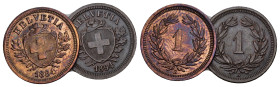 SCHWEIZ. EIDGENOSSENSCHAFT 1 Rappen 1884+1894 Divo 11. HMZ 2-1215. 2 Stk alle vorzüglich Dieses Los unterliegt bei Auslieferung in der Schweiz der Mar...