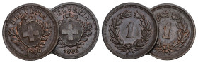 SCHWEIZ. EIDGENOSSENSCHAFT 1 Rappen 1900+1902. Divo 11. HMZ 2-1215.2 Stk alle vorzüglich Dieses Los unterliegt bei Auslieferung in der Schweiz der Mar...