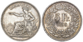 SCHÜTZENMEDAILLEN Solothurn. 5 Franken 1855, München. Solothurn. Eidgenössisches Freischiessen. 24.95 g. Richter (Schützenmedaillen) 1117a. Vorzüglich...