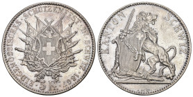 SCHÜTZENMEDAILLEN Schwyz. 5 Franken 1867. Schwyz. Eidgenössisches Schützenfest. 25.07 g. Richter (Schützenmedaillen) 1070a. Vorzüglich bis unzirkulier...