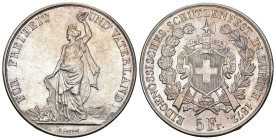 SCHÜTZENMEDAILLEN Zürich. 5 Franken 1872. Zürich. Eidgenössisches Schützenfest. 25.06 g. Richter (Schützenmedaillen) 1731a. HMZ 2-1343i. Vorzüglich bi...
