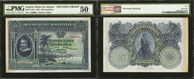 ANGOLA. Banco de Angola. 500 Angolares, 1927. P-76sp. Specimen. PMG About Uncirculated 50.

Specimen serial numbers and Cancelled perforation. These...