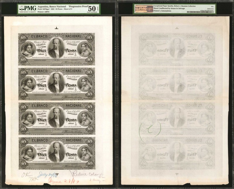 ARGENTINA. Banco Nacional. 10 Pesos, 1883. P-S679. Sheet of 4 Progressive Proofs...