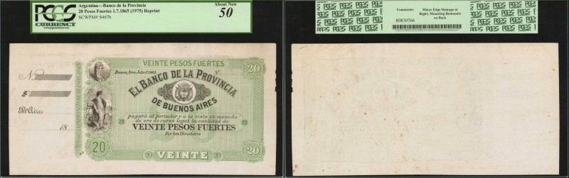ARGENTINA. Banco de la Provincia de Buenos Ayres. 20 Pesos, ND (18xx). P-S467r, ...