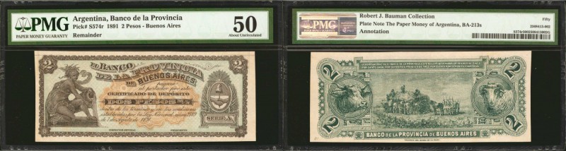 ARGENTINA. Banco de la Provincia de Buenos Aires. 2 Pesos, 1891. P-S574r. Remain...