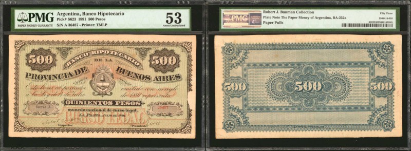 ARGENTINA. Banco Hipotecario de la Provincia de Buenos Aires. 500 Pesos, 1891. P...