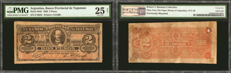 ARGENTINA. Banco Provincial de Tucuman. 2 Pesos, 1888. P-S842. PMG Very Fine 25 ...