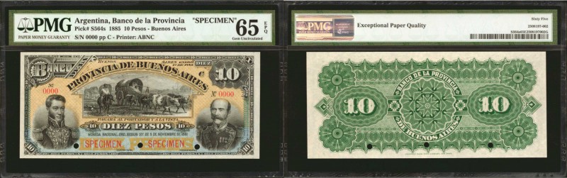 ARGENTINA. Banco de la Provincia de Buenos Aires. 10 Pesos, 1885. P-S564s. Speci...