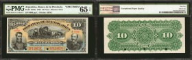 ARGENTINA. Banco de la Provincia de Buenos Aires. 10 Pesos, 1885. P-S564s. Specimen. PMG Gem Uncirculated 65 EPQ.

Specimen overprints, serial numbe...