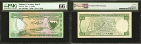 BAHRAIN. Currency Board. 10 Dinars, 1964. P-6a. PMG Gem Uncirculated 66 EPQ.

A scarce 1964 Bahrain Currency Board 10 Dinars note in Gem Uncirculate...