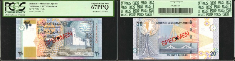 BAHRAIN. Monetary Agency. 1 to 20 Dinars, 1973. P-UNL. Specimens. PCGS Currency ...