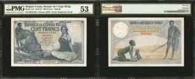 BELGIAN CONGO. Banque du Congo Belge. 100 Francs, 1926. P-11d. PMG About Uncirculated 53.

Matadi. These early Belgian Congo notes are heavily colle...
