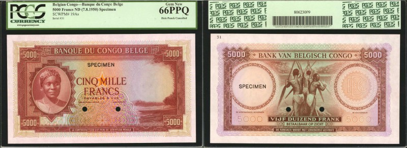 BELGIAN CONGO. Banque du Congo Belge. 5000 Francs, ND (1950). P-19As. Specimen. ...