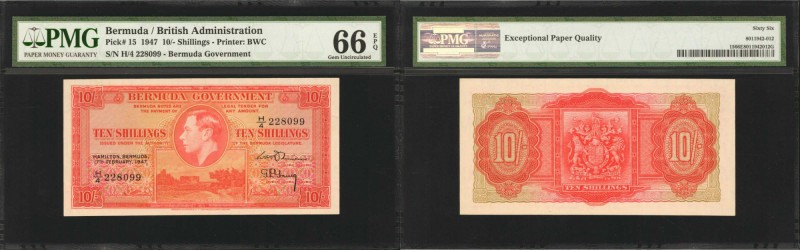 BERMUDA. British Administration. 10 Shillings, 1947. P-15. PMG Gem Uncirculated ...