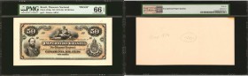 BRAZIL. Thesouro Nacional. 50 Mil Reis, ND (1874-85). P-A246p. Proofs. PMG Gem Uncirculated 66 EPQ.

2 pieces in lot. Uniface Proofs. Printed by ABN...
