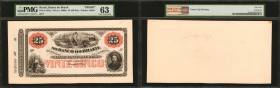 BRAZIL. Banco do Brazil. 25 Mil Reis, ND (ca. 1860s). P-S251p. Proof. PMG Uncirculated 60 Net Stained and Choice Uncirculated 63.

2 pieces in lot. ...
