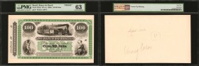 BRAZIL. Banco do Brazil. 100 Mil Reis, ND (ca. 1860s). P-S254p. Proof. PMG Choice Uncirculated 63.

Uniface Proof. Printed by ABNC. This is the high...