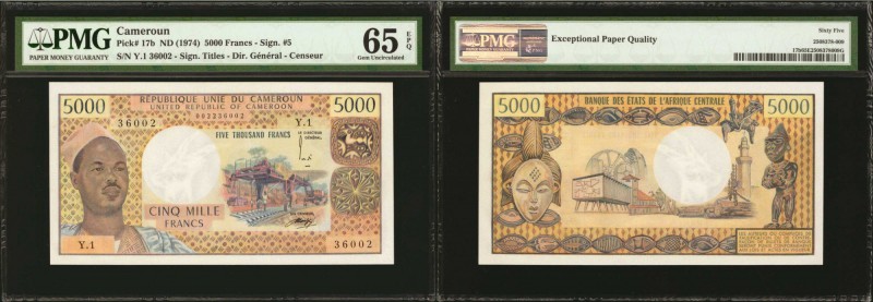 CAMEROON. Banque des Etats de l'Afrique Centrale. 5000 Francs, ND (1974). P-17b....