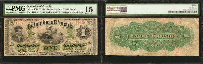 CANADA. Dominion of Canada. 1 Dollar, 1870. DC-2b. PMG Choice Fine 15.

Payabl...