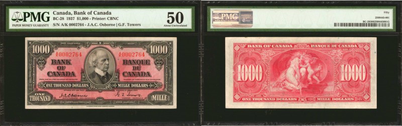 CANADA. Bank of Canada. 1000 Dollars, 1937. BC-28. PMG About Uncirculated 50.
...