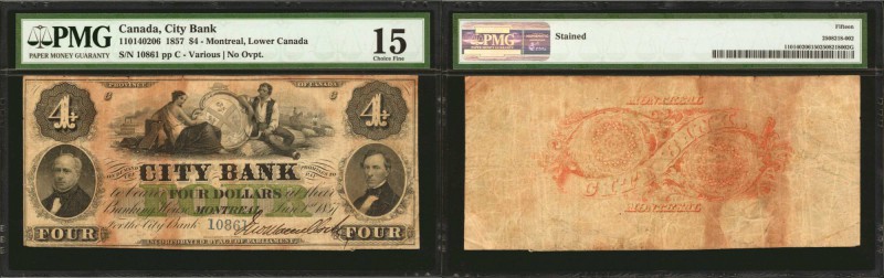 CANADA. City Bank. 4 Dollars, 1857. CH-110-14-02-06. PMG Choice Fine 15.

A ve...
