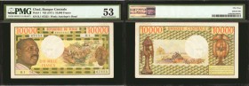 CHAD. Banque Centrale. 10,000 Francs, ND (1971). P-1. PMG About Uncirculated 53.

An impressive issued note on this high-denomination Chad issue and...