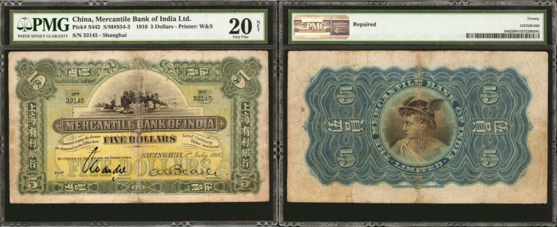 CHINA--FOREIGN BANKS. Mercantile Bank of India, Limited. 5 Dollars, 1916. P-S442...