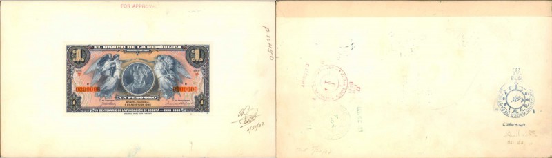 COLOMBIA. Banco de la Republica. 1 Peso Oro, 1938. P-385p. Proofs. Mostly Uncirc...