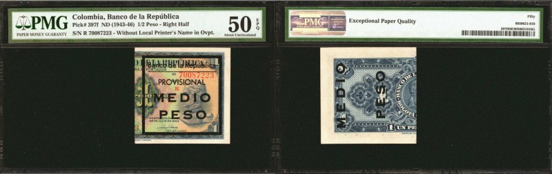 COLOMBIA. Banco de la Republica. 1/2 Peso. ND (1942-46). P-397d & P-397f. Provis...