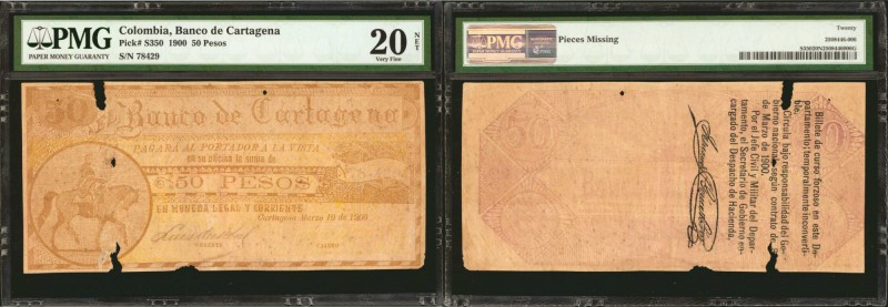 COLOMBIA. Banco de Cartagena. 50 Pesos, 1900. P-S350. PMG Very Fine 20 Net. Piec...