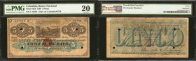 COLOMBIA. Banco Nacional - Overprinted on Banco Popular. 5 Pesos, 1899. P-S659.

A rare 1899 “1000 Days War” Provisional note in superior condition....