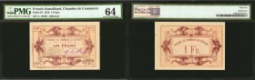 FRENCH SOMALILAND. Chambre de Commerce de Djibouti. 1 Franc, 1919. P-24. PMG Choice Uncirculated 64.

With only two examples certified by PMG at the...