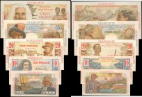 GUADELOUPE. Caisse Centrale de la France d'Outre-Mer. Lot of (5) Notes. 5 to 100 Francs, ND (1947-52). P-31-35.

5 notes are included in this lot of...