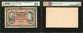 ICELAND. Islands Banki. 100 Kronur, 1904. P-13sp. Specimen Proofs. PMG Gem Uncirculated 64 EPQ and Gem Uncirculated 66 EPQ.

2 pieces in lot. Face a...