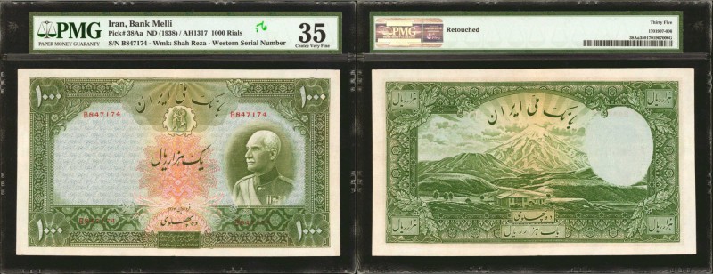IRAN. Bank Melli. 1000 Rials, ND (1938). P-38Aa. PMG Choice Very Fine 35.

The...