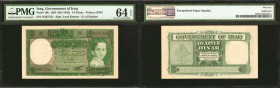 IRAQ. Government of Iraq. 1/4 Dinar, 1931. P-16b. PMG Choice Uncirculated 64 EPQ.

Printed by BWC. King Faisal II as Child at right. A very scarce f...