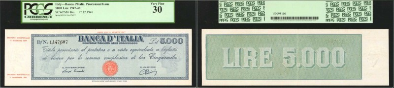 ITALY. Banca d'Italia. 5000 Lire, 1947-49. P-86a. PCGS Currency Very Fine 30.
...