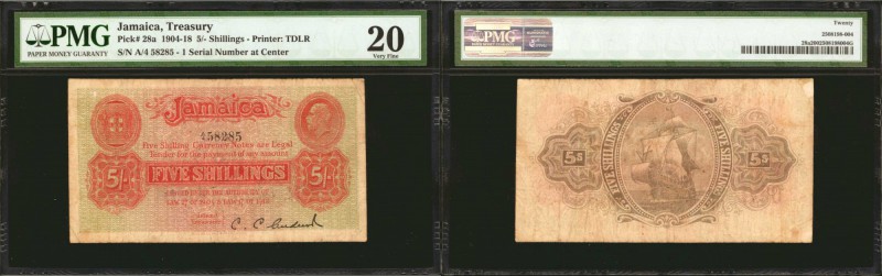 JAMAICA. Treasury of Jamaica. 5 Shillings, ND (1904-18). P-28a. PMG Very Fine 20...