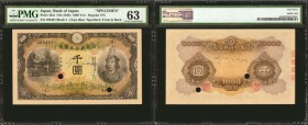 JAPAN. Bank of Japan. 1000 Yen, ND (1945). P-45s4. Specimen. PMG Choice Uncirculated 63.

Specimen. A scarce highest denomination note which shows w...