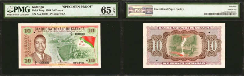 KATANGA. Banque Nationale du Katanga. 10 Francs, 1960. P-5As. Specimen. PMG Gem ...