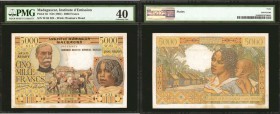 MADAGASCAR. Banque de Madagascar. 5000 Francs, 1950. P-55. PMG Extremely Fine 40.

Only two examples of this note are found on the PMG census. This ...