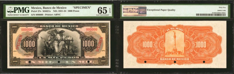 MEXICO. Banco de Mexico. 1000 Pesos, ND. P-27s. Specimen. PMG Gem Uncirculated 6...