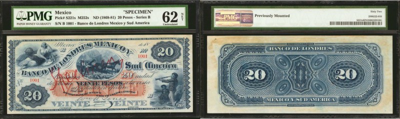 MEXICO. Banco de Londres Mexico y Sud America. 20 Pesos, ND (1868-81). P-S221s. ...