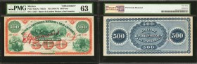 MEXICO. Banco de Londres Mexico y Sud America. 500 Pesos, ND (1866-79). P-S223As. Specimen. PMG Choice Uncirculated 63.

(M255s) Bright orange borde...