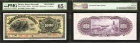 MEXICO. Banco Mercantil. 1000 Pesos, ND (1898). P-S444s. Specimen. PMG Gem Uncirculated 65 EPQ.

Specimen overprints, serial numbers and punch cance...