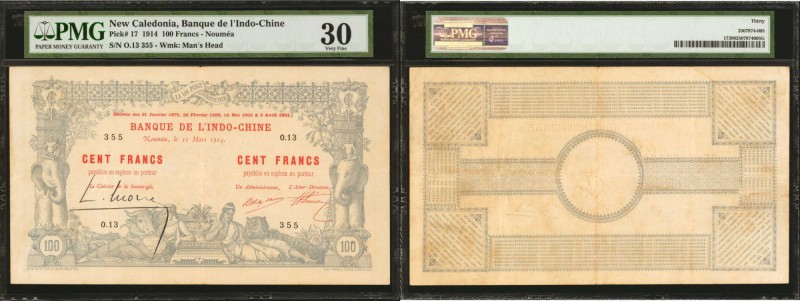NEW CALEDONIA. Banque de l'Indo Chine 100 Francs, 1901. P-17. PMG Very Fine 30....
