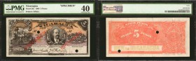 NICARAGUA. Republica de Nicaragua. 5 Pesos, 1908. P-36s. Specimen. PMG Extremely Fine 40.

Specimen overprints and punch cancels printed by Waterlow...