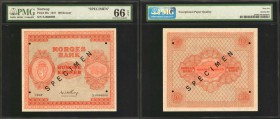 NORWAY. Norges Bank. 100 Kroner, 1947. P-28s. Specimen. PMG Gem Uncirculated 66 EPQ.

Specimen. A very scarce 1947 specimen for the 100 Kroner denom...