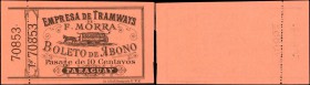 PARAGUAY. Empresa de Tramways de F. Morra. 10 Centavos, (ca.1885). P-UNL. Choice Uncirculated.

This rare Paraguayan Tramway Company ticket is an ex...